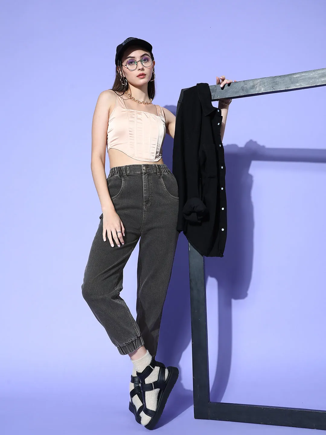 Attractive Charcoal Regular Fit Cropped Stretchable Jeans