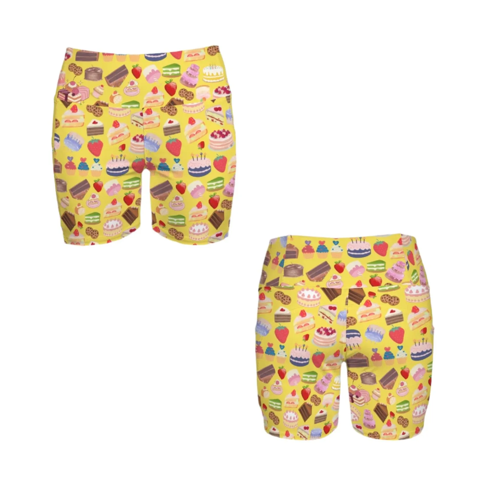 Happy Cake Yellow Yoga Shorts with Pockets up to 5 XL (FWS)