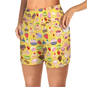 Happy Cake Yellow Yoga Shorts with Pockets up to 5 XL (FWS)