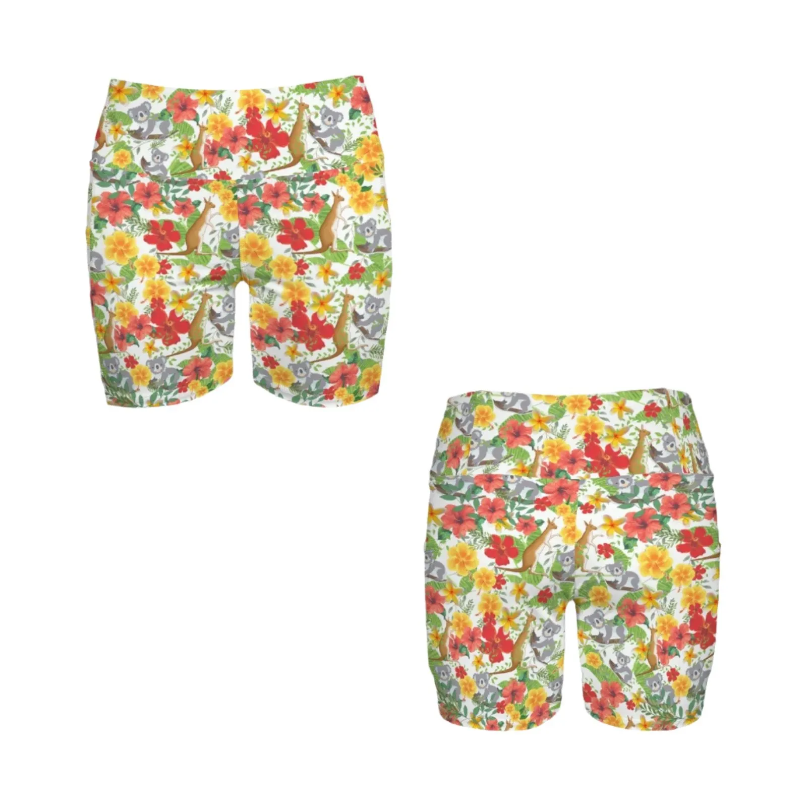 Hawaiian Australian White Yoga Shorts with Pockets up to 5 XL (FWS)