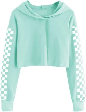 Imily Bela Kids Crop Tops Girls Hoodies Cute Plaid Long Sleeve Fashion Sweatshirts