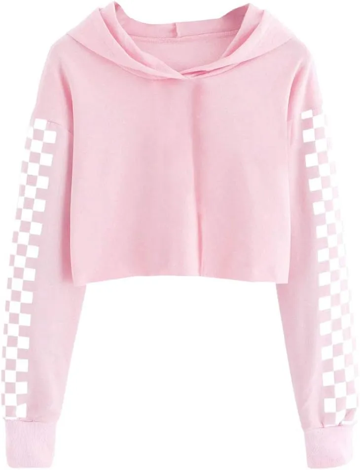 Imily Bela Kids Crop Tops Girls Hoodies Cute Plaid Long Sleeve Fashion Sweatshirts