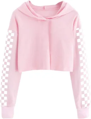 Imily Bela Kids Crop Tops Girls Hoodies Cute Plaid Long Sleeve Fashion Sweatshirts