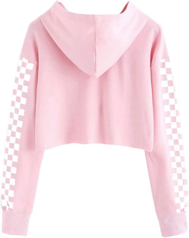 Imily Bela Kids Crop Tops Girls Hoodies Cute Plaid Long Sleeve Fashion Sweatshirts