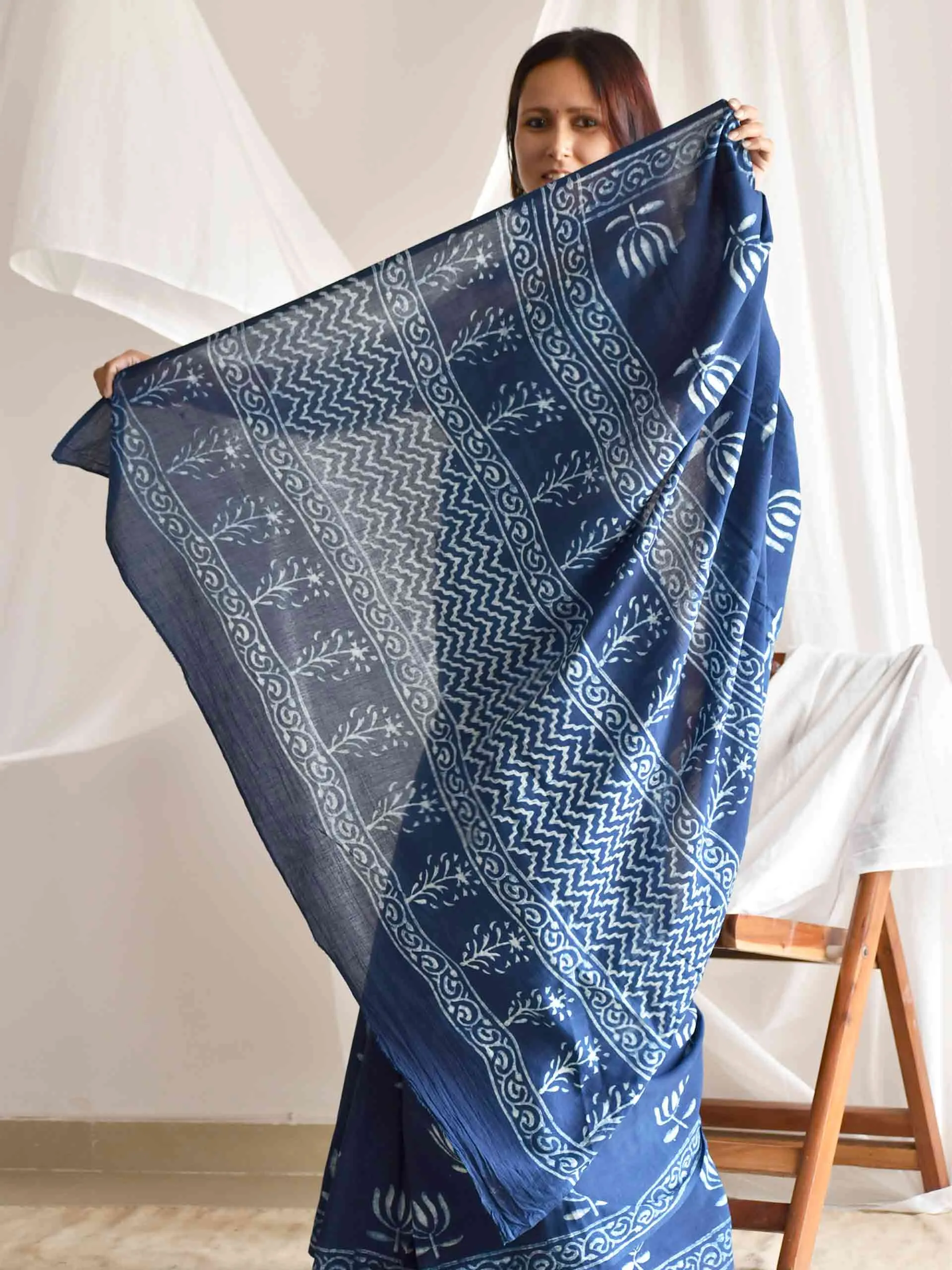 Kamal Indigo mul cotton saree