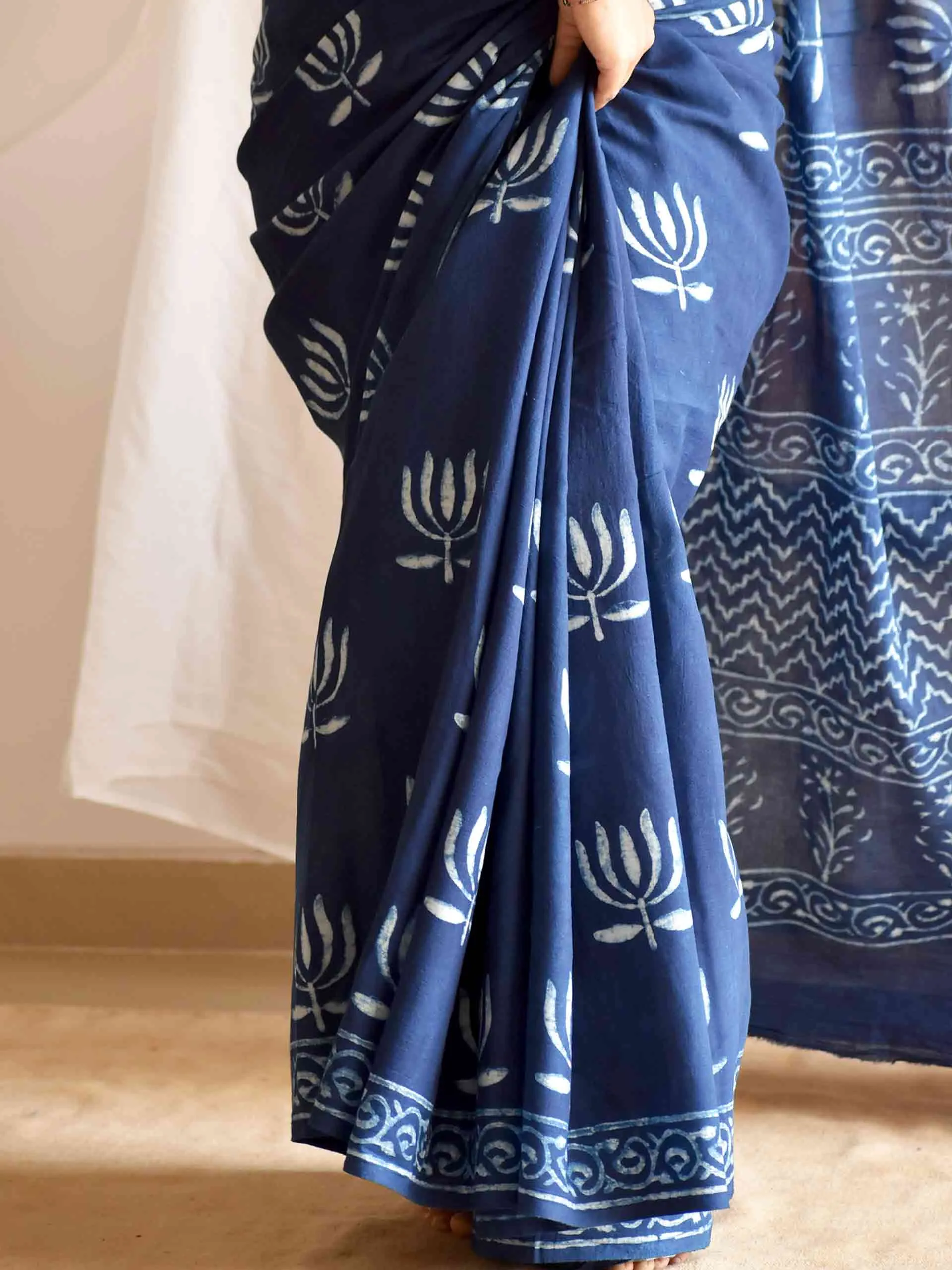Kamal Indigo mul cotton saree