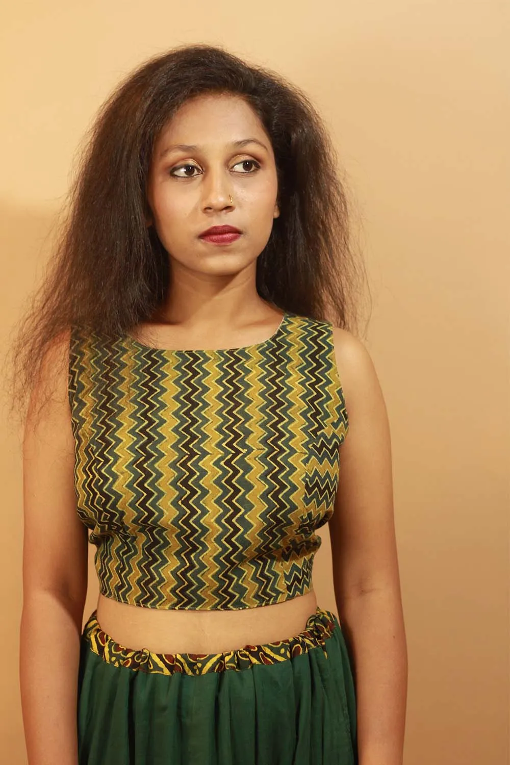 Mastaani | Reversible Blouse | Sanganeri & Green Ajrakh Chevron