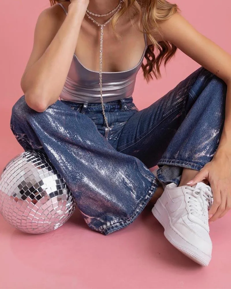 Metal Brush Silver Baggy Jeans (Pre-Sale)