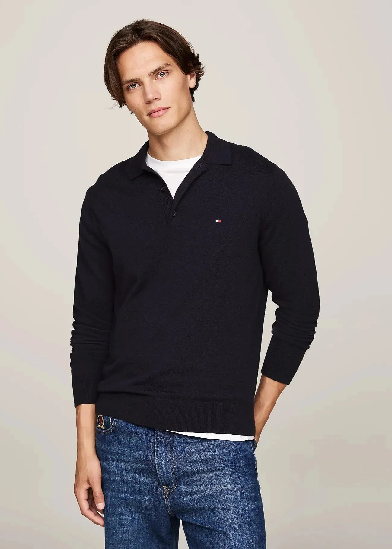 Pull col polo Tommy Hilfiger marine