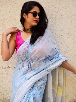 Rimjhim - Hand Marble Printed Cotton Saree