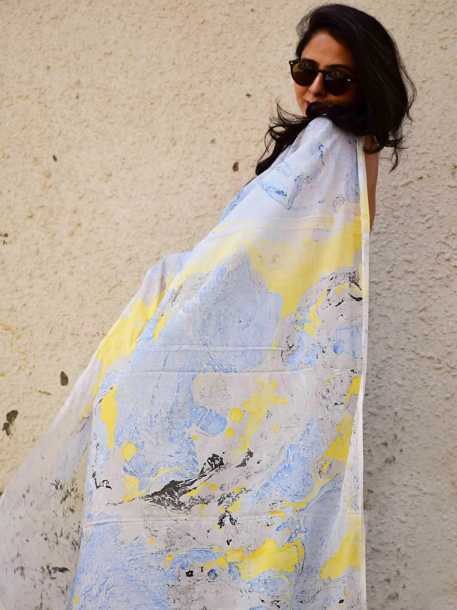 Rimjhim - Hand Marble Printed Cotton Saree