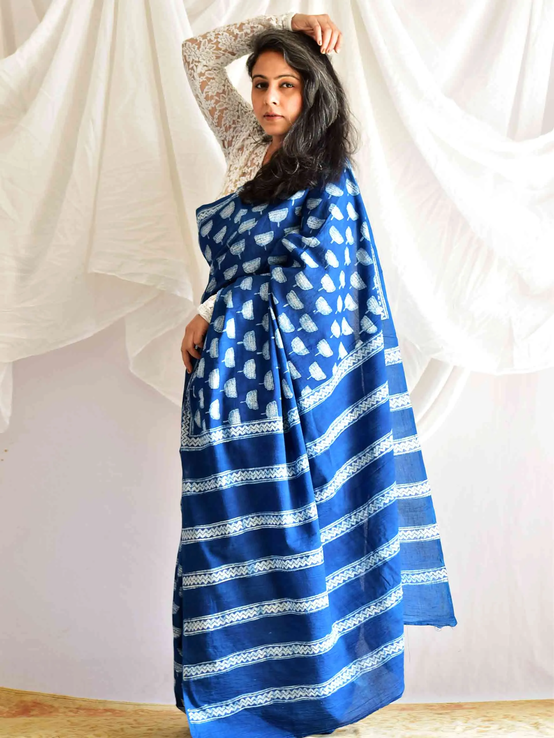Rubaab Indigo mul cotton saree
