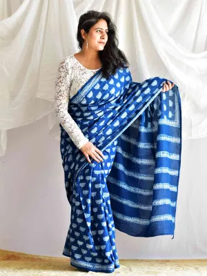 Rubaab Indigo mul cotton saree