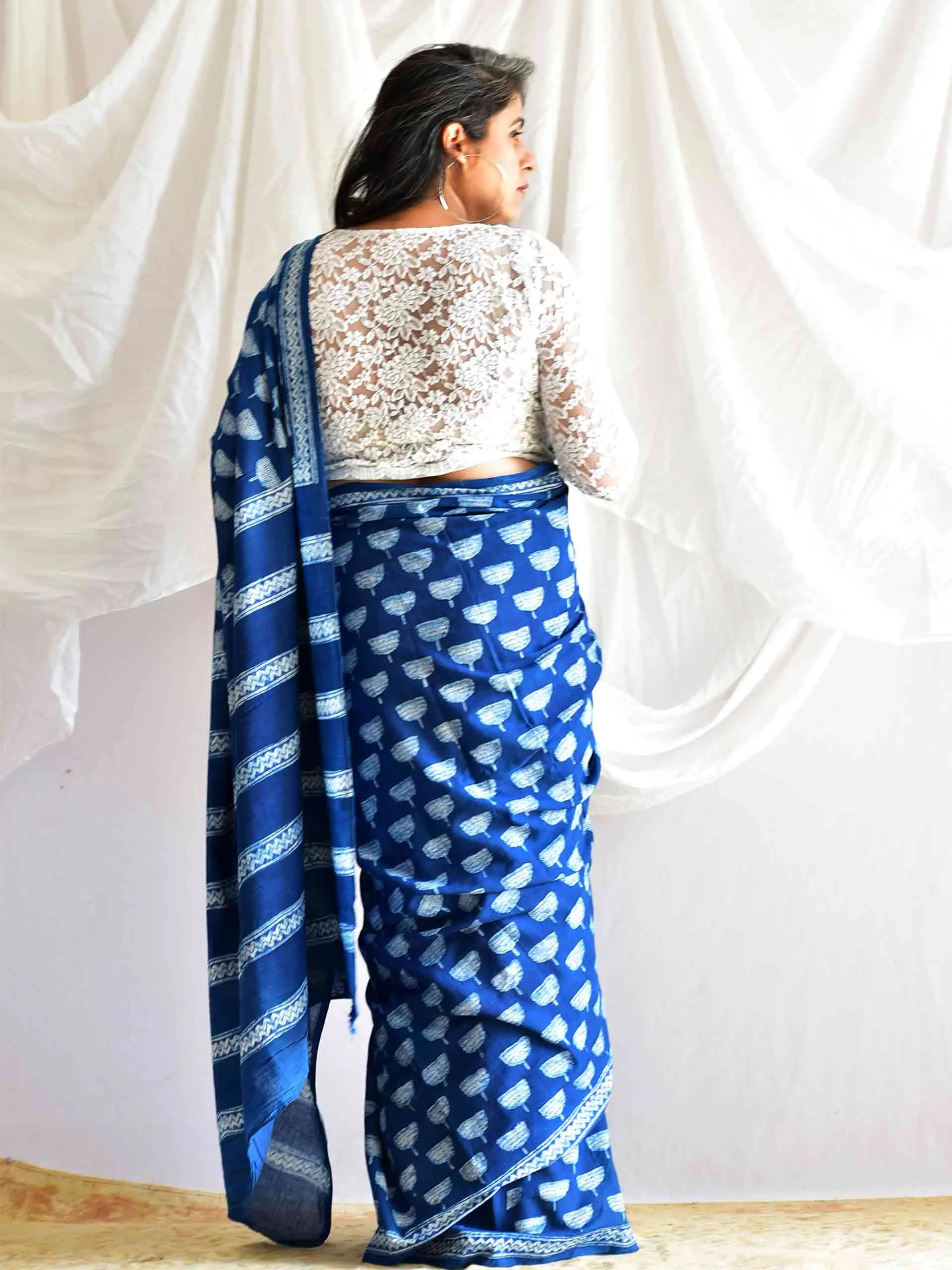 Rubaab Indigo mul cotton saree