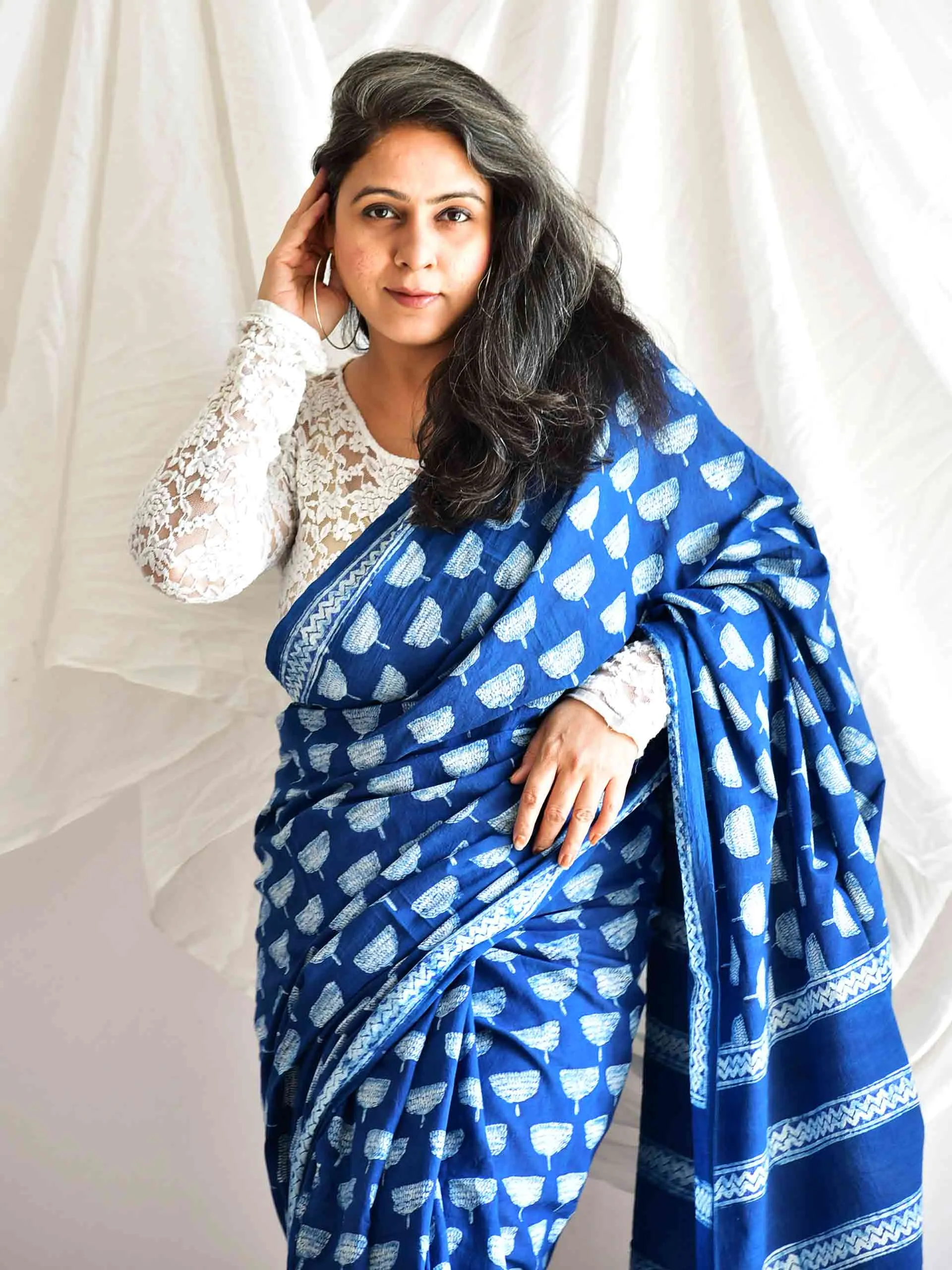 Rubaab Indigo mul cotton saree