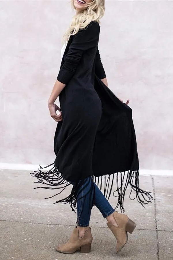 Tassel  Lengthen  Plain Cardigans