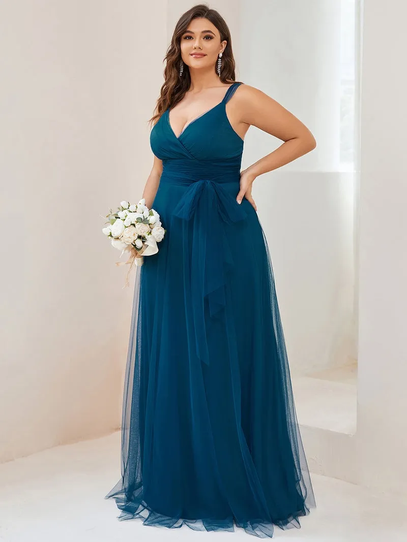 V-Neck Sleeveless A-LINE Floor-Length Lace Dress