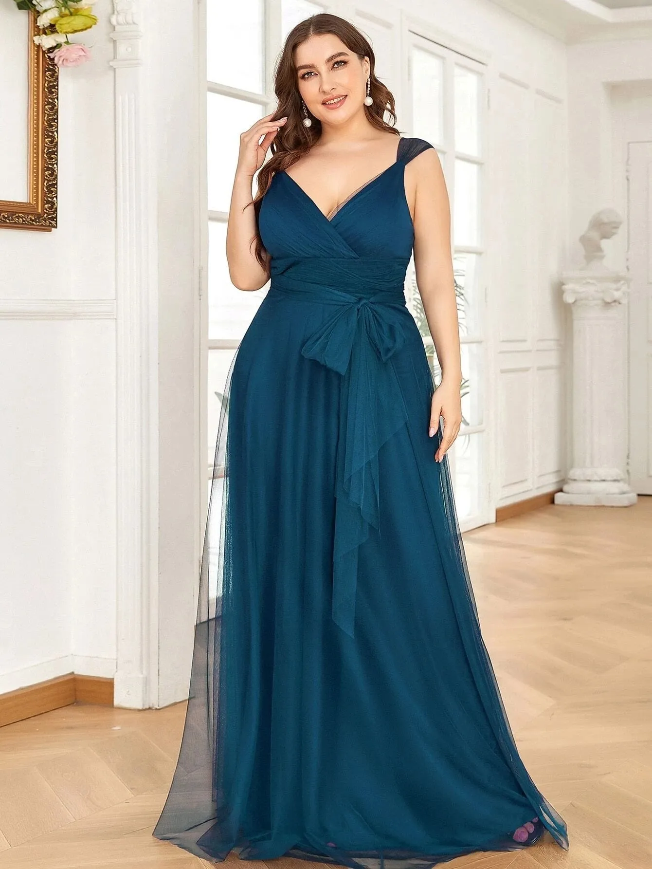 V-Neck Sleeveless A-LINE Floor-Length Lace Dress