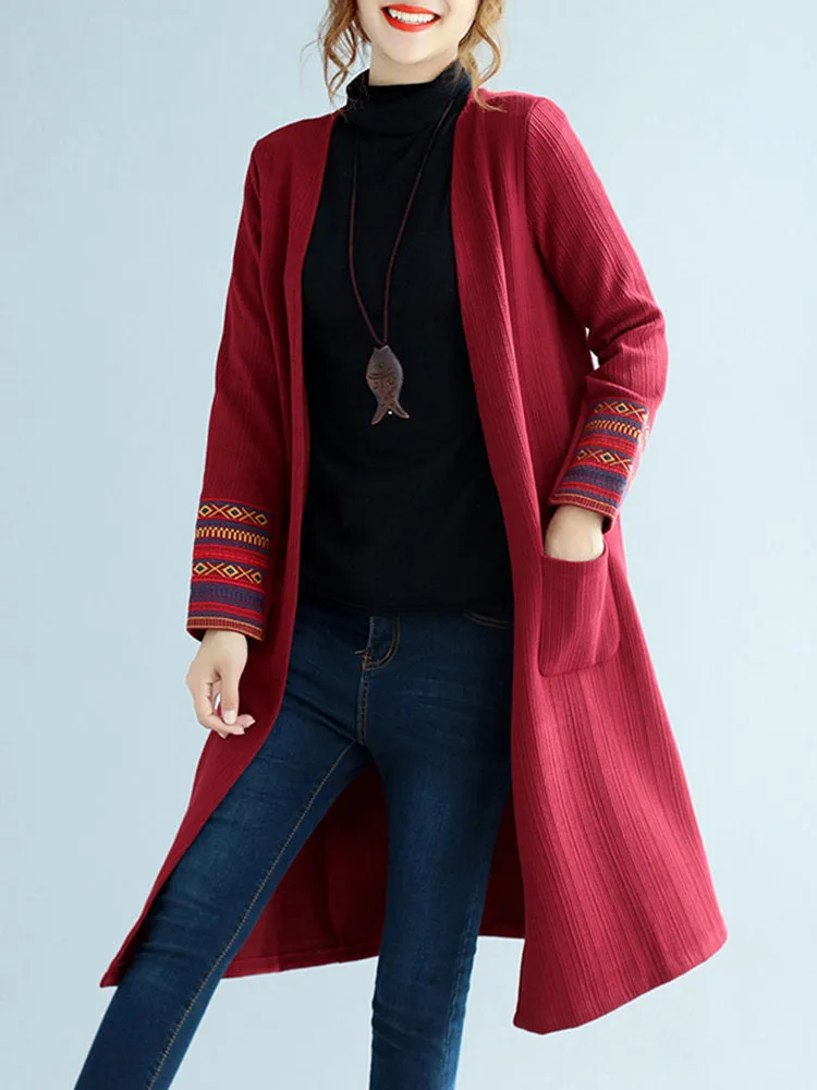 Vintage Embroidery Pockets Cardigans